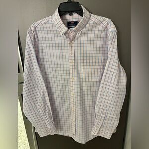 Vineyard Vines Shirt Men L Pink Blue Plaid Classic Fit Murray Button Up Preppy